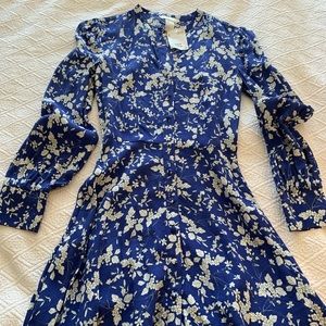 H&M Shirt Dress Blue & White Floral NWT